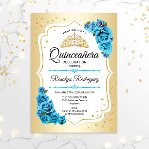 Invitation Quinceanera - Bleu blanc or