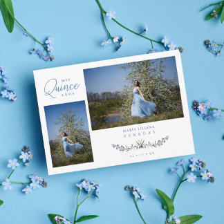 Invitation Quinceañera Bleu Branches Tendance Español 2 Photo
