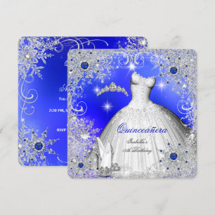 Invitation Quinceanera Bleu Perle Argent Flocons de Neige d'H