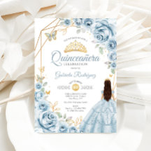 Quinceanera Bleu Robe Bleu Bleu Or Floral