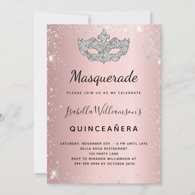 Invitation Quinceanera bleu rose pâle (Devant)