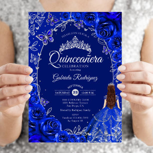Invitation Quinceanera Bleu Royal Argent