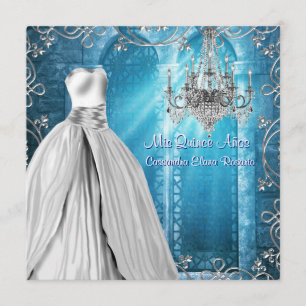 Invitation Quinceanera bleu royal blanc