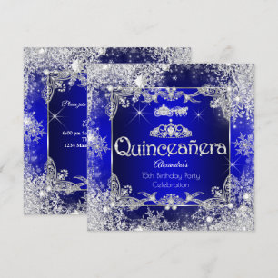 Invitation Quinceanera Bleu Royal Conte de Fée Hiver Merveill