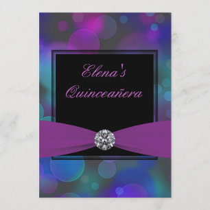 Invitation Quinceanera bleu royal et violet