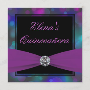Invitation Quinceanera bleu royal et violet