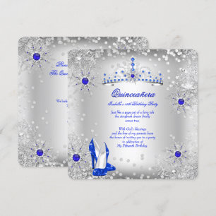 Invitation Quinceañera Bleu Royale Argent Décoration hivernal