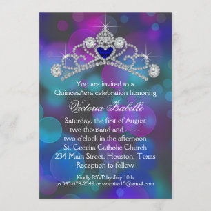 Invitation Quinceanera bleu turquoise rose pourpre