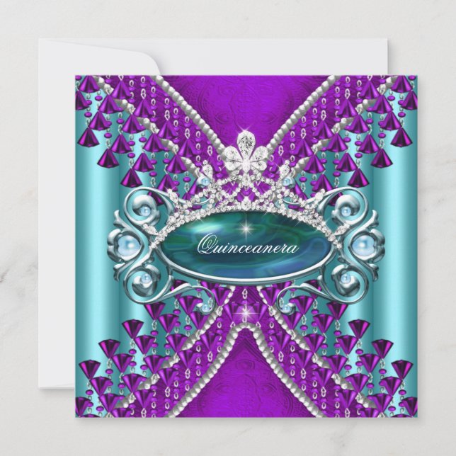 Invitation Quinceanera bleu Turquoise violet 15ème anniversai (Devant)