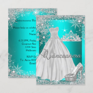 Invitation Quinceanera bleue turquoise 15e fête d'anniversair