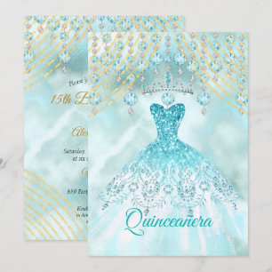 Invitation Quinceanera bleue turquoise 15e fête d'anniversair