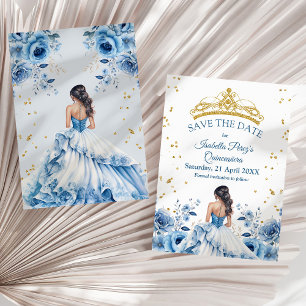Invitation Quinceanera Blue Floral Princess Enregistrer la da