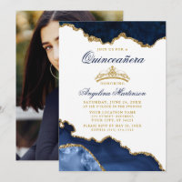Quinceanera Blue Marble Gold Crown Photo