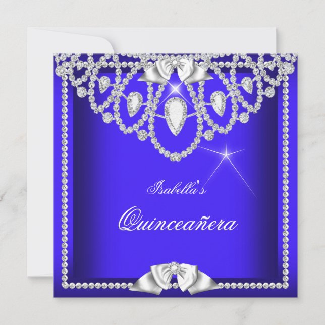 Invitation Quinceanera Blue Silver Diamond Party 15e 3 (Devant)