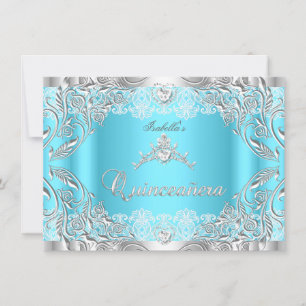 Invitation Quinceanera Blue Silver Diamond Tiara 15ème Partie