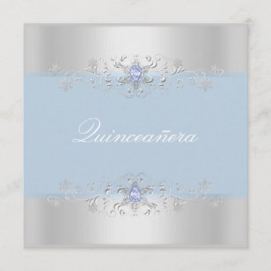 Invitation Quinceanera Blue & Silver Snow Gem