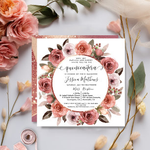Invitation Quinceanera Blush Floral Rose or Floral