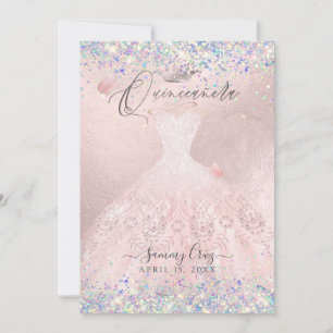 Invitation Quinceanera Blush Gown Parties scintillant hologra