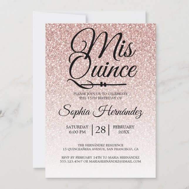 Invitation Quinceañera Blush Parties scintillant rose 15e ann (Devant)
