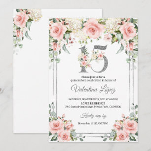 Invitation Quinceanera Blush Pink Floral 15e anniversaire