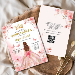 Invitation Quinceañera Blush Pink QR Code Floral