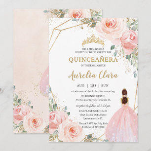 Invitation Quinceañera Blush Rose Floral Mis Quince Anos Inv