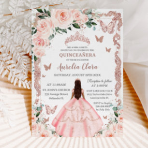 Invitation Quinceañera Blush rose Floral Rose Gold Princesse