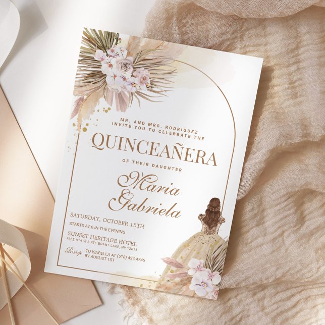 Invitation Quinceanera Boho Pampas Floral Mis Quince Anos (Créateur téléchargé)