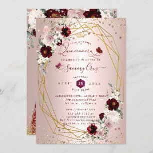 Invitation Quinceanera Bourgogne H2 Fleurs Dusty Rose Blush I