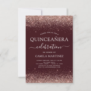 Invitation Quinceanera Bourgogne Rose or rose pâle