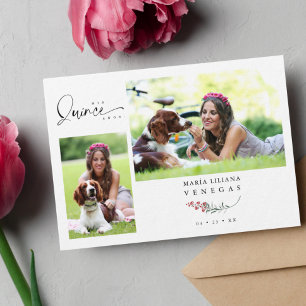 Invitation Quinceañera Branches Rouge tendance Español 2 Phot