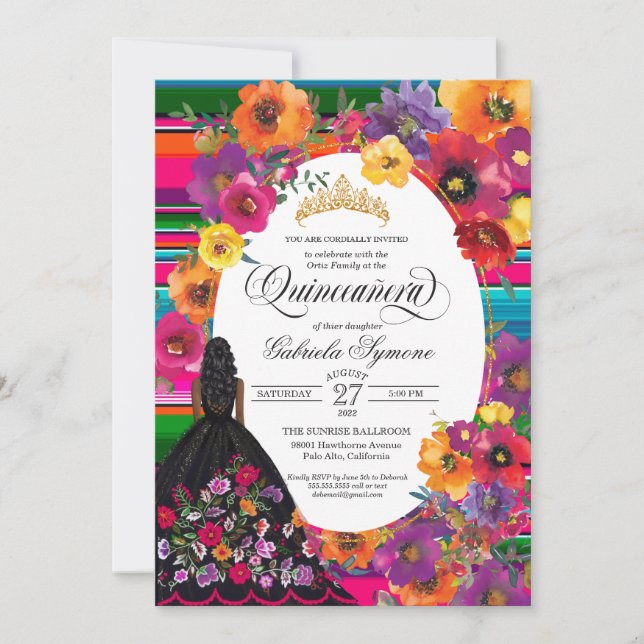 Invitation Quinceanera, broderie d'Huipil d'art populaire mex (Devant)