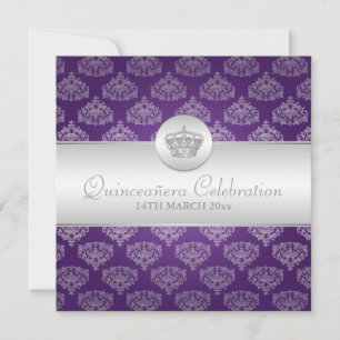 Invitation Quinceañera Celebration Party Royal Crown Purple