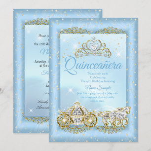 Invitation Quinceanera Cendrillon bleu conte de fées Carriage