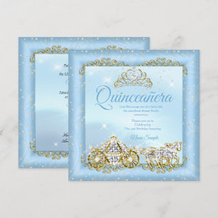 Invitation Quinceañera Cendrillon Bleu conte de fées Carrosse