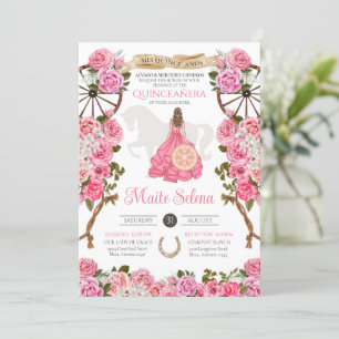 Invitation Quinceanera Charro Elégant rose rose Anniversaire