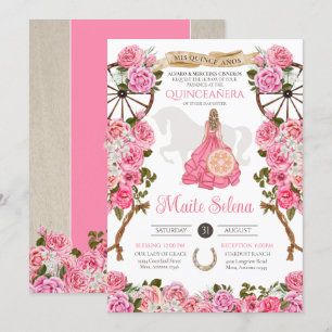 Invitation Quinceanera Charro Élégante rose rose Rose Flore o