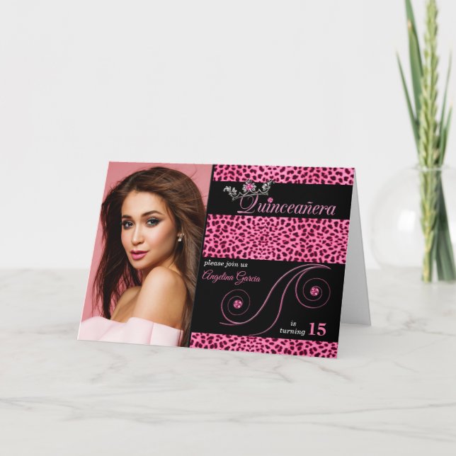 Invitation Quinceanera Cheetah rose Imprimer avec photo (Devant)