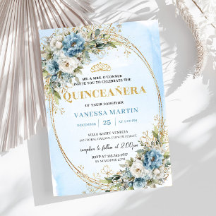 Invitation Quinceañera Chic Dusty Blue Or Greenery