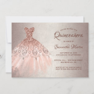 Invitation Quinceanera Chic Rose Gold Parties scintillant
