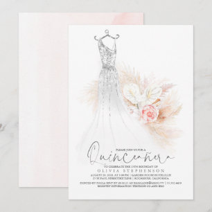 Invitation Quinceañera Chic Silver Pampas Grass 15e anniversa