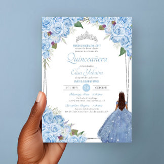 Invitation Quinceanera Cinderella Princess Blue Rose Annivers