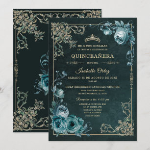 Invitation Quinceañera Color Esmeralda y oro