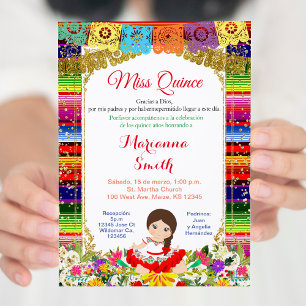 Invitation Quinceanera couleur or Mexicain Miss Quince 