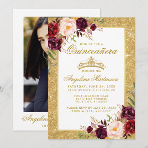 Invitation Quinceanera Couronne Bourgogne Parties scintillant