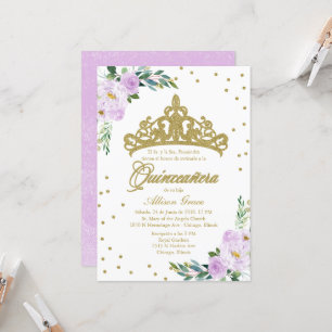 Invitation Quinceañera Couronne espagnole or Lilas