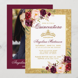 Invitation Quinceanera Couronne Floral Bourgogne Parties scin