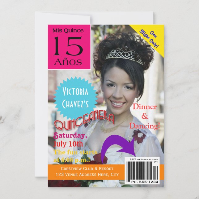 Invitation Quinceanera| Couverture Magazine| Photo| 15 (Devant)