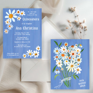 Invitation Quinceañera Cute Daisy Bouquet peint à la main sur