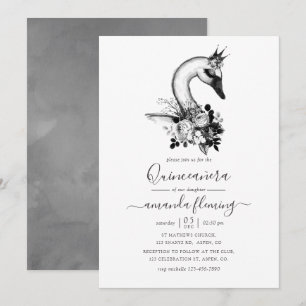 Invitation Quinceañera Cygne Floral Aquarelle